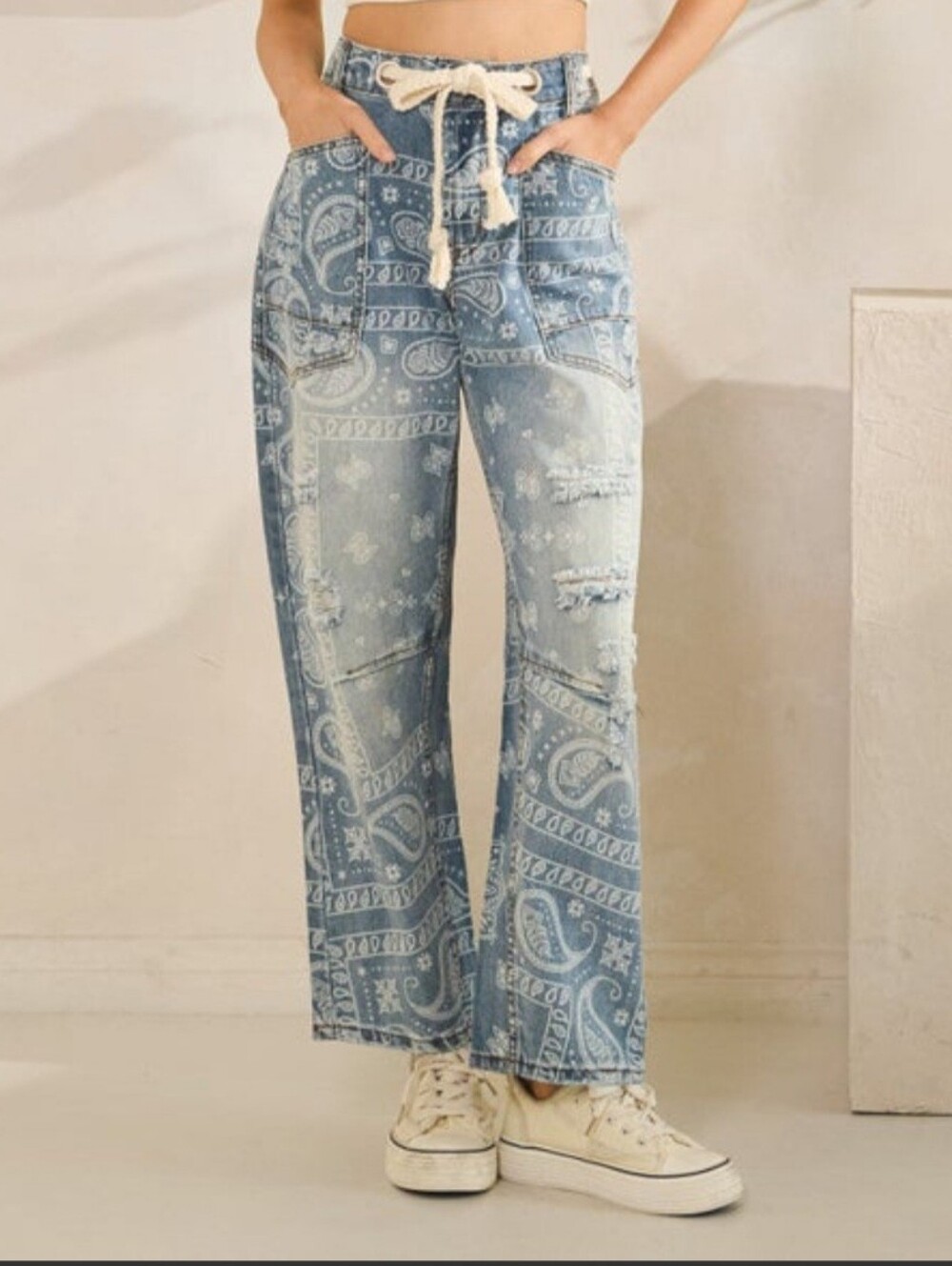 Blue Bandana Print Distressed Baby Barrel Jeans (XL) - Picture 3 of 7